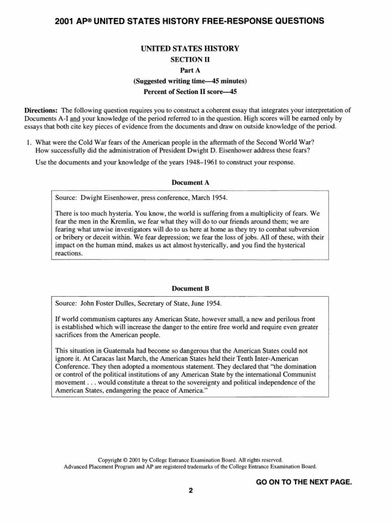 Dbq essay cold war fears according to president eisenhower what do americans fear